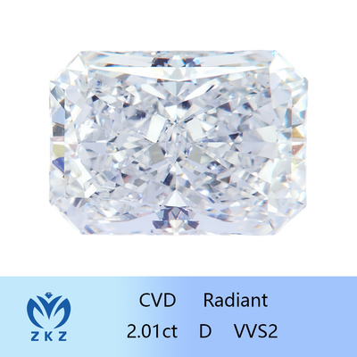 Radiant Cut 2ct เป็นเพชรสีขาวที่เจริญเติบโตในห้องปฏิบัติการ CVD