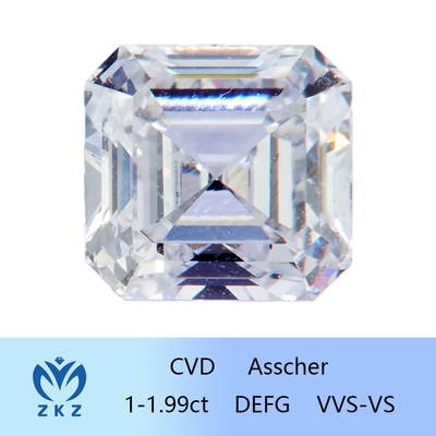 รูปทรงสี่เหลี่ยมสังเคราะห์ 1ct ระยะ CVD Asscher Cut Lab เพชรไร้สี