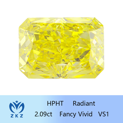เพชร HPHT แฟนซีสีเหลืองสดใส เจียระไนแบบ Radiant Cut 2.09 กะรัต รับรองโดย IGI