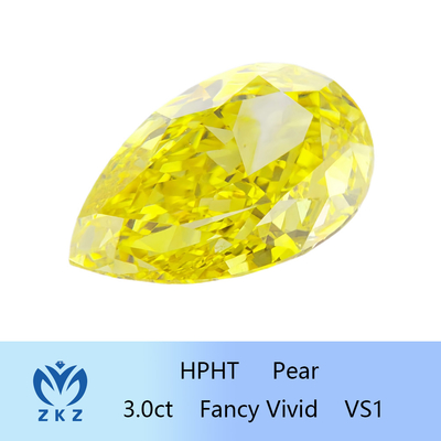 HPHT Loose Lab สร้างเพชรสีเหลือง 3.0ct แฟนซี Vivid Pear Cut IGI VS1