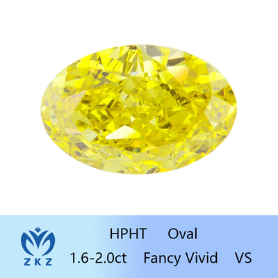 เพชรสังเคราะห์สีเหลืองทรงรี HPHT แฟนซีสดใส 1.6ct ถึง 2.0ct